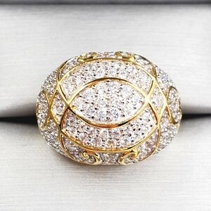Yellow Gold / 925 Sterling Silver Diamond Simulant Statement Dome Heart Ring